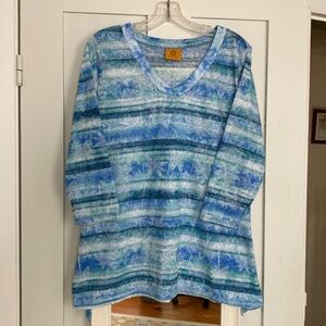 Ruby Rd. Blue/Green Tropical Print Tunic Top